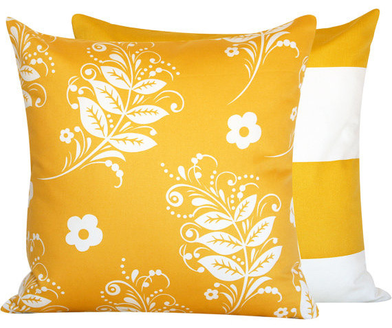 They Call Me Mellow Yellow Collection Throw Pillow l Chloe and Olive contemporary-decorative-pillows