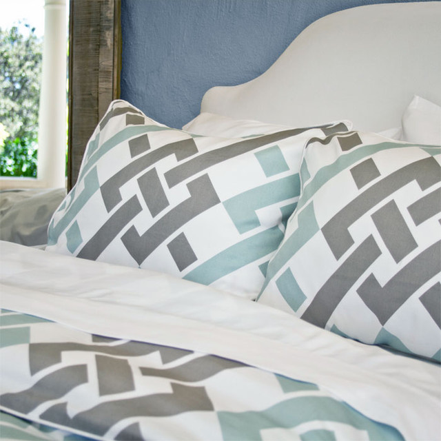 Geometric Print Designer Duvet Cover, The Fillmore Blue Modern