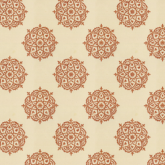 Red Medallion Block Print Fabric Eclectic Upholstery Fabric by Loom Decor