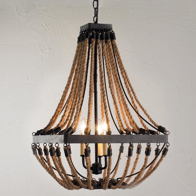 Nautical Rope and Bronze Square Chandelier Chandeliers by Shades of