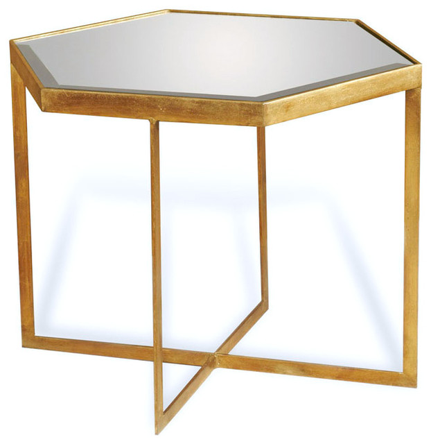 Perrine Hollywood Regency Mirror Gold Leaf Hexagonal Side Table