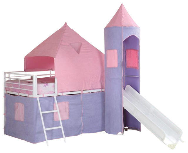 Coaster Bunks Twin Loft Bed Tent in Pink and Purple - Transitional 