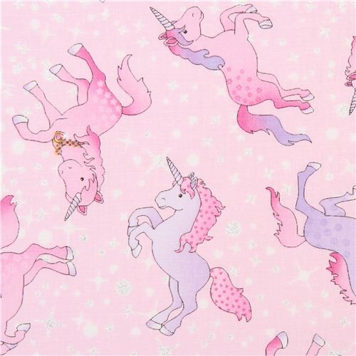 pink unicorn fabric with glitter Timeless Treasures USA Fabric