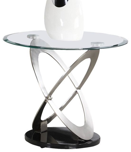 Homelegance Firth Round Glass End Table in Chrome and Black Metal
