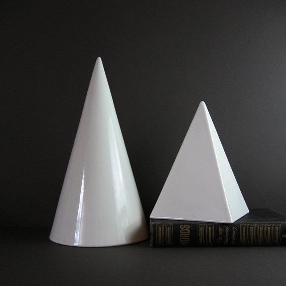 Vintage White Ceramic Geometric Sculptures By BookBW - Modern - Home 