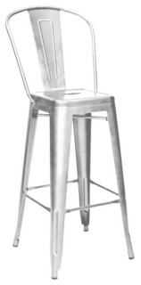 Amalfi Galvanized Steel High Back Barstool Set of 4 - Industrial - Bar