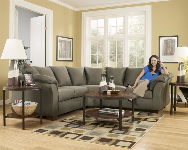 LShaped Loveseat Sectional in Sage Contemporary Sectional Sofas