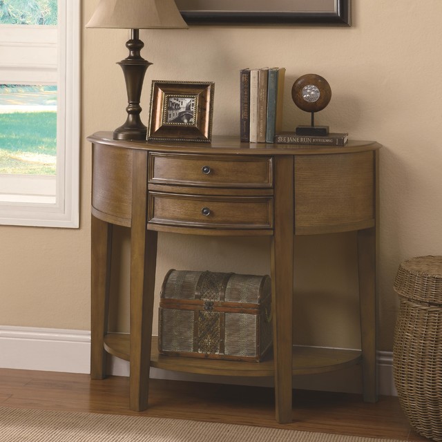 Demilune Entry Table with 2 Drawers & Shelf Transitional Side