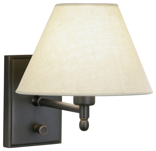 Meilleur Patina Bronze Linen Shade Plug-In Wall Lamp - Transitional - Wall Sconces
