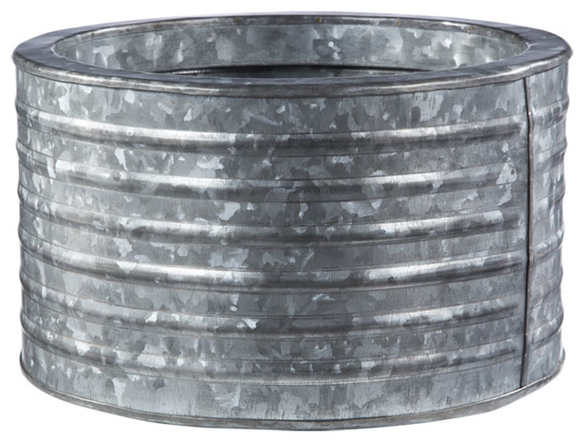 Round Galvanized Steel Planter Traditional Outdoor Pots And