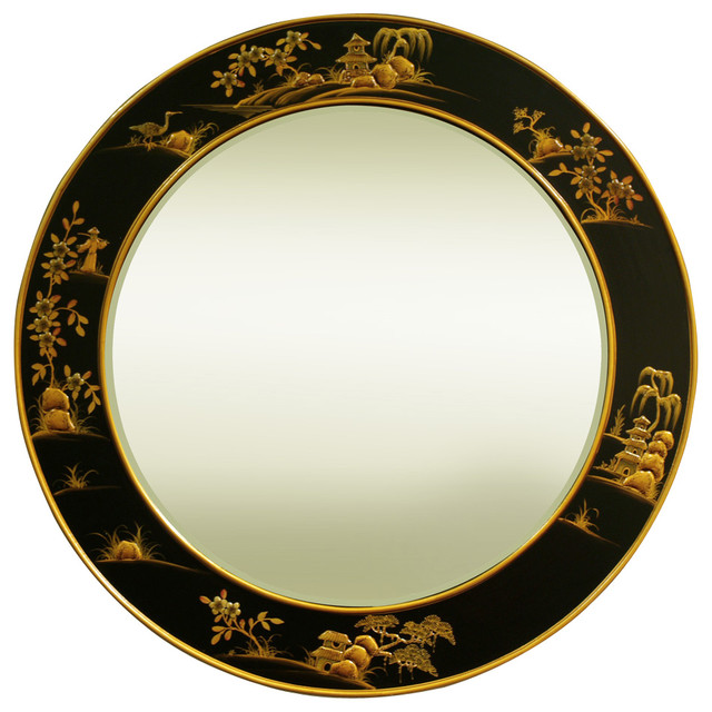 37in Chinoiserie Round Mirror Asian Wall Mirrors by China
