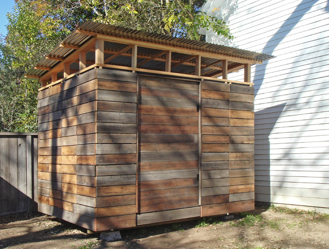  his own hands, building a shed with reclaimed redwood and ingenuity