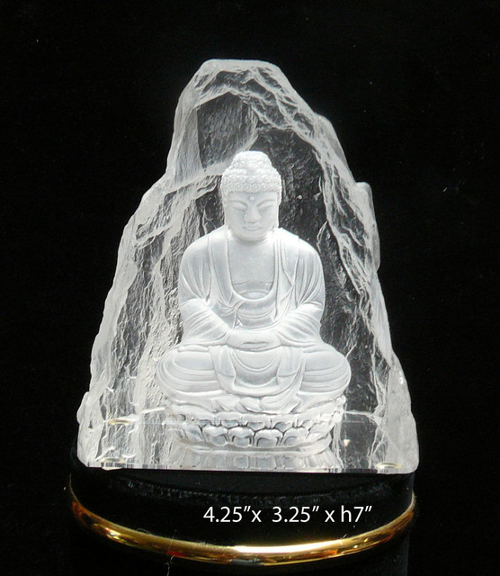 Clear Liuli Crystal Glass Buddha Statue Display