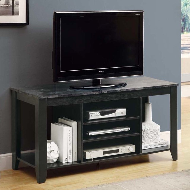 Monarch Specialties 3526 48 Inch Marble Top TV Console in Black and Grey Traditional