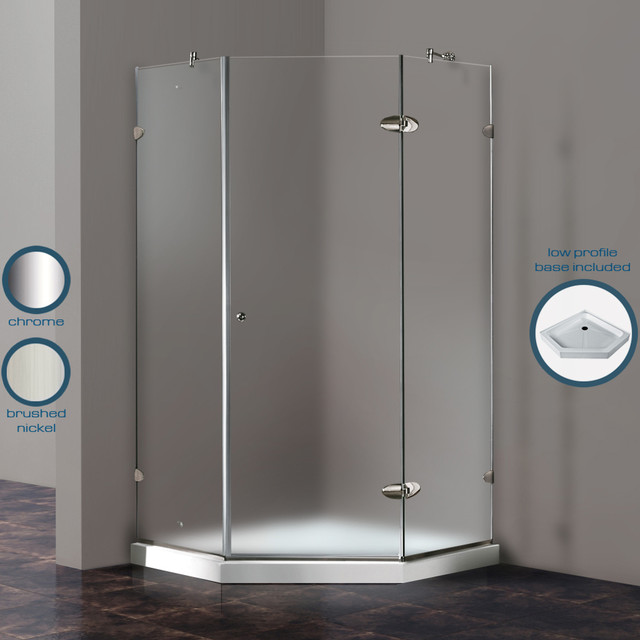Frameless NeoAngle Frosted/Chrome Left Door Shower Enclosure
