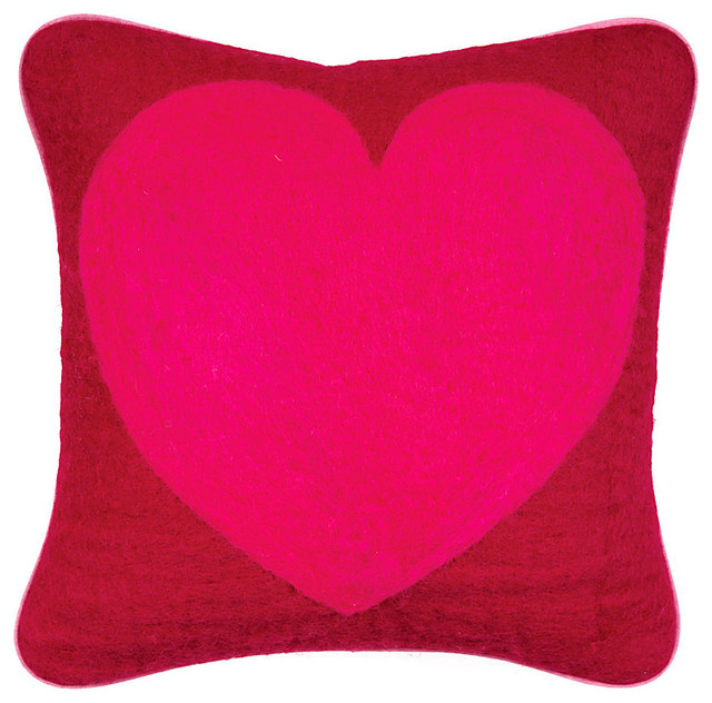 Pink & Red Felt Heart Pillow - Contemporary - Decorative Pillows - by Paper Source