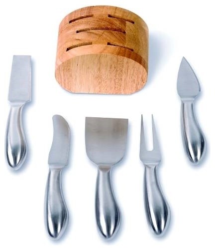 Knife cheese block Knives Set  with Round Steel Stainless Cheese  set 5 Block knife Wooden and