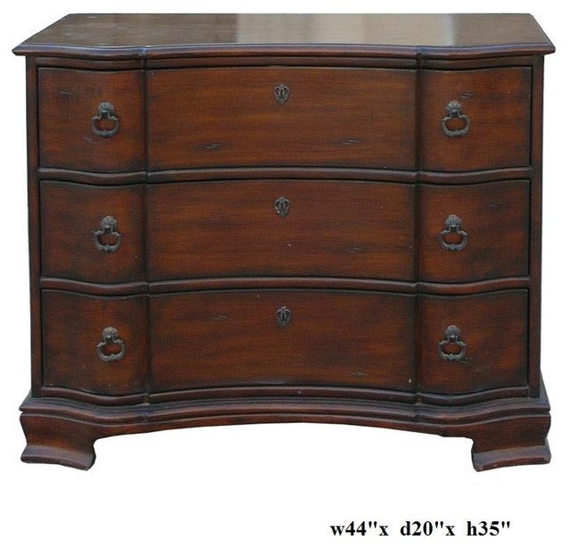 Simple Oriental Brown 3 Drawers Dresser Traditional Dressers