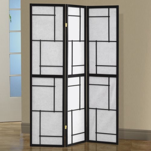 Black Wood Framed 3-Panel Screen - contemporary - screens and wall ...