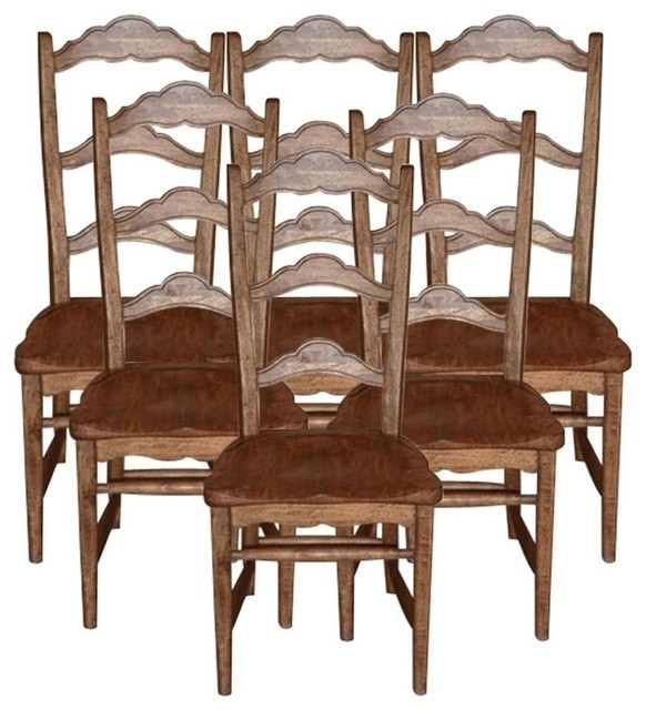 New Chair Pecan Colonial Set 6 Stretcher Traditional Dining Chairs