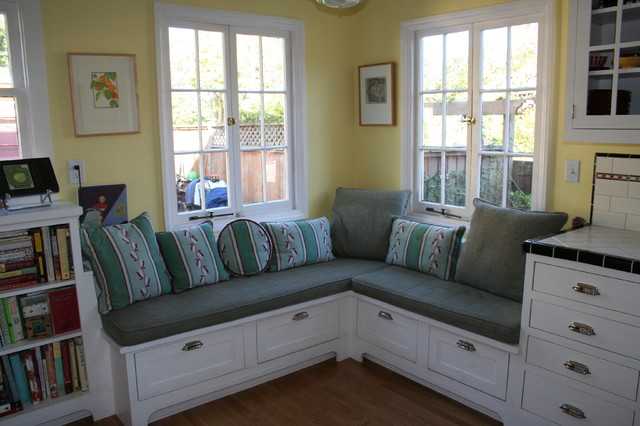 Banquette seating enlarges a small kitchen traditional-kitchen