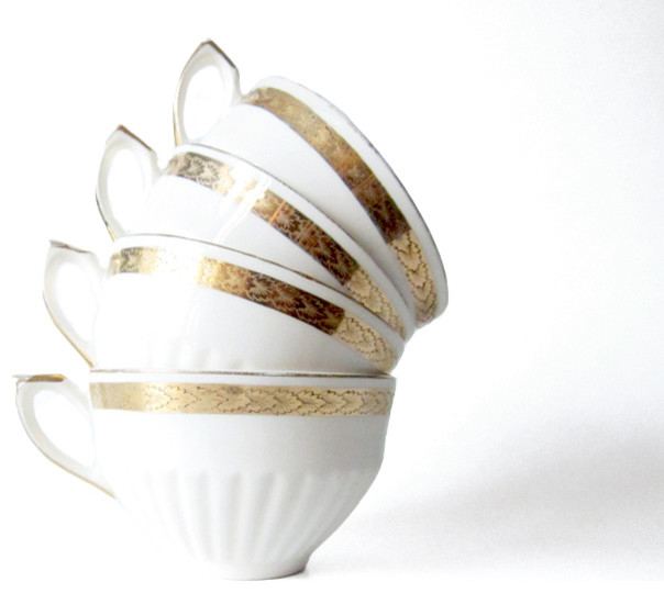 Gold Rim White China Tea Cups Traditional Teacups boston by La