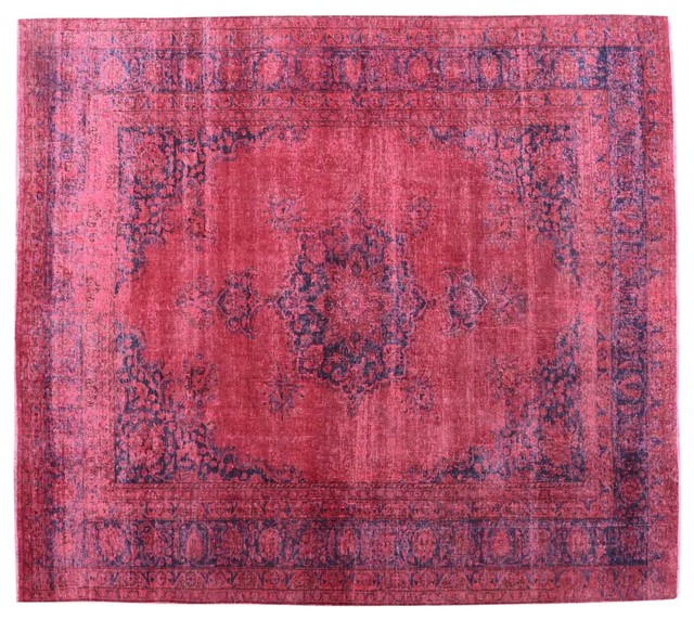 Pink Old Worn Overdyed Persian Mashad Traditional Area Rugs by