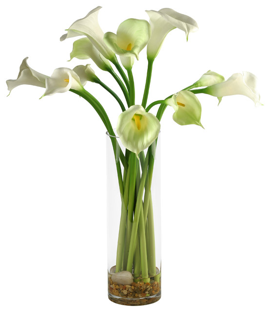 Artificial Calla Lilies in Tall Glass Vase Contemporary Artificial Flower Arrangements by