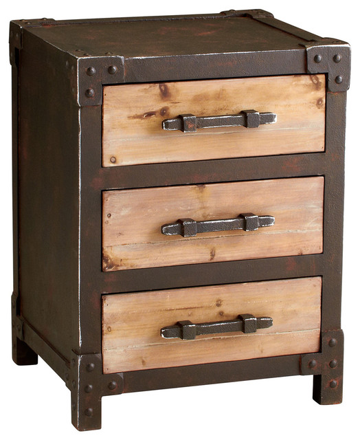 Chester Industrial Rustic Raw Steel Wood Storage End Table