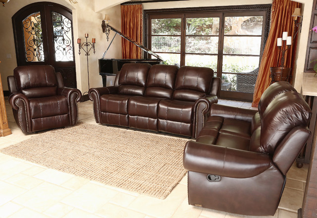 Abbyson Living Broadway Premium Top Grain Leather Reclining Sofa Set