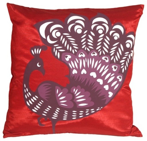 Pillow Decor - Proud Peacock Red Throw Pillow - Contemporary - Decorative Pillows - by Pillow ...