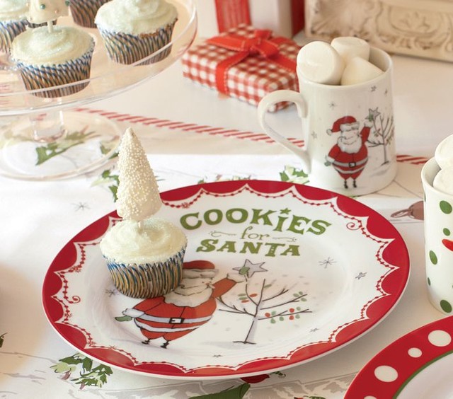 Santa Ceramic Cookie Plate & Mug Set Contemporary Holiday Dinnerware by Pottery Barn Kids