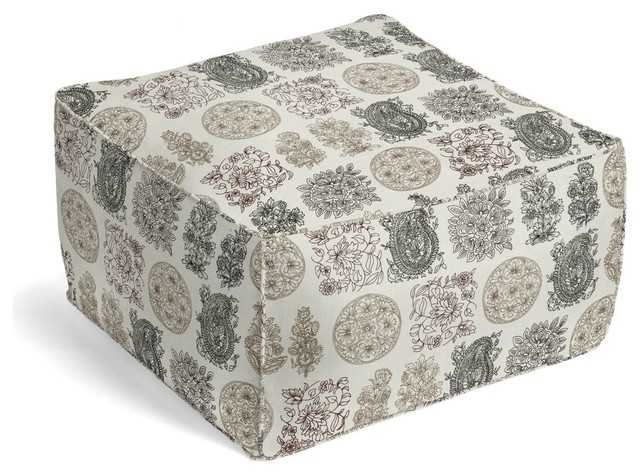 Paisley Block Print Square Pouf - Mediterranean - Floor Pillows And Poufs - by Loom Decor