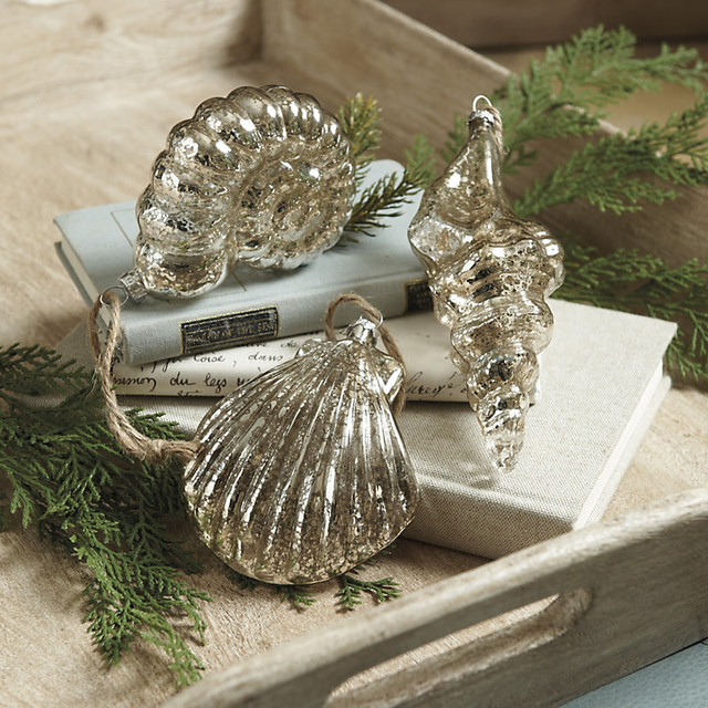 set of 3 glass seashell ornaments beach style set of 3 glass seashell ornaments beach style