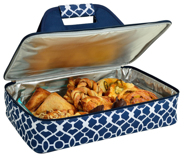 Insulated Casserole Carrier, Trellis Blue Contemporary Food Storage