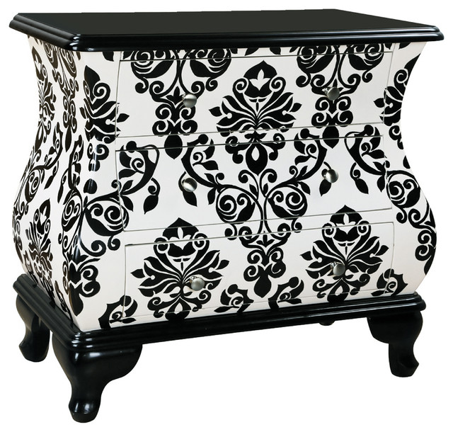 Hand Painted Distressed Black and White Finish Bombay Accent Chest