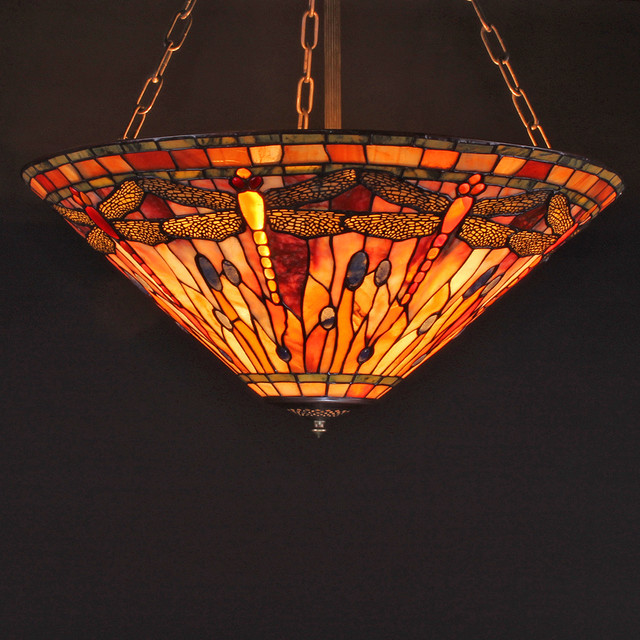 27Inch Vision of Dragonflies TiffanyStyle Gemstone Flush Mount