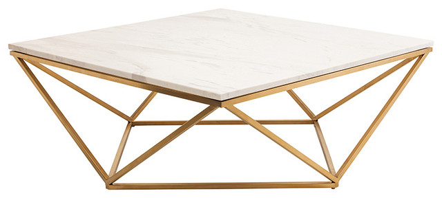 ... Gold Steel White Marble Coffee Table transitional-coffee-tables