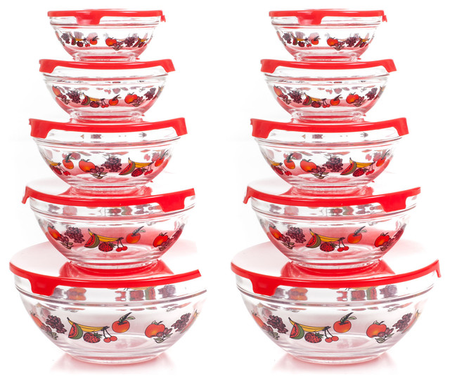 Chef Buddy 20 Piece Glass Bowl Set with Lids Contemporary Dining