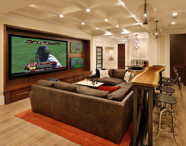 Family Room, Home Theater and Bar - contemporary - media room ...