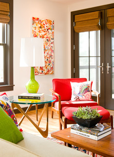 Colorful living room with lime green lamp
