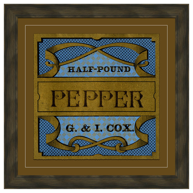 Spice Labels Pepper Framed Giclee Transitional Salt And Pepper