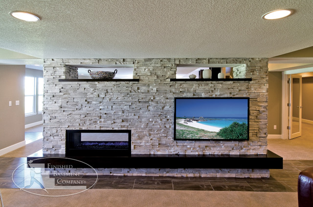 Modern Basement TV Wall Fireplace Modern Living Room Denver