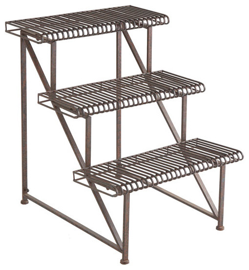 Three-Tier Iron Plant Rack - Traditional - Outdoor Pots And Planters