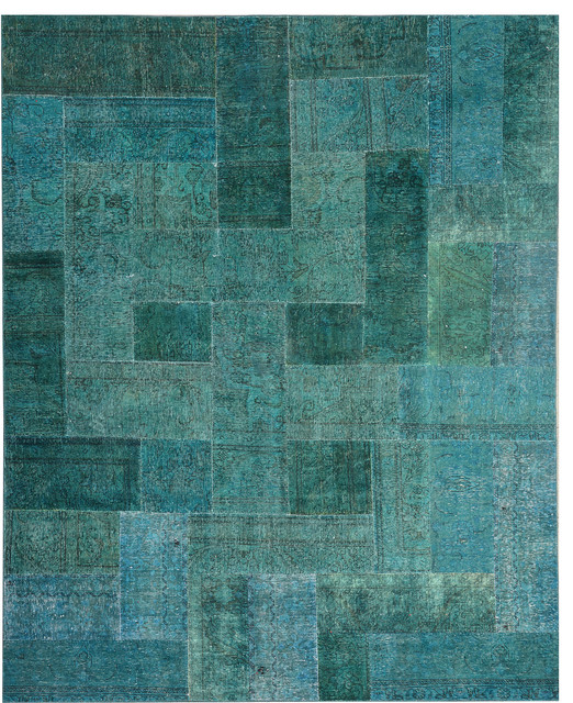 Handmade Turquoise Green Oriental Patchwork Rug 8' X 9' 11