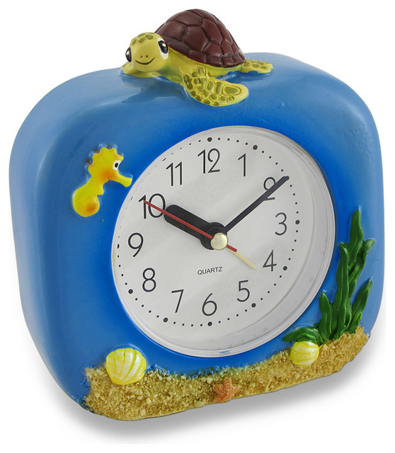 Brown Shelled Sea Turtle Cute Blue Nautical Alarm Clock Traditional
