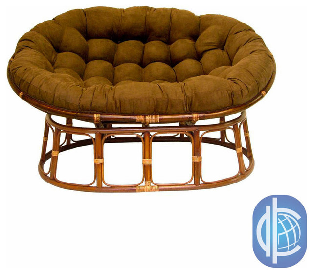 International Caravan Rattan Mamasan Double Papasan Chair with Tufted