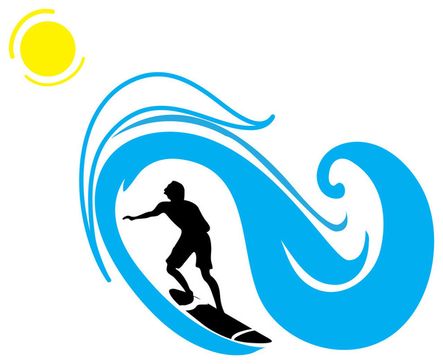 surfer and wave silhouette sports beach style wall surfer and wave silhouette sports beach style wall