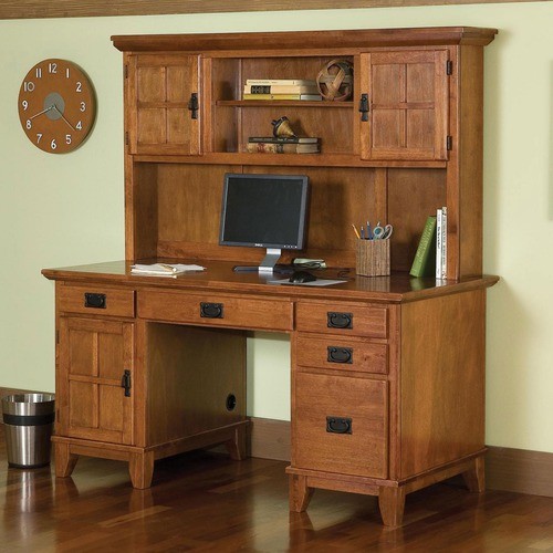 Arts and Crafts Pedestal Computer Desk and Hutch Traditional Desks