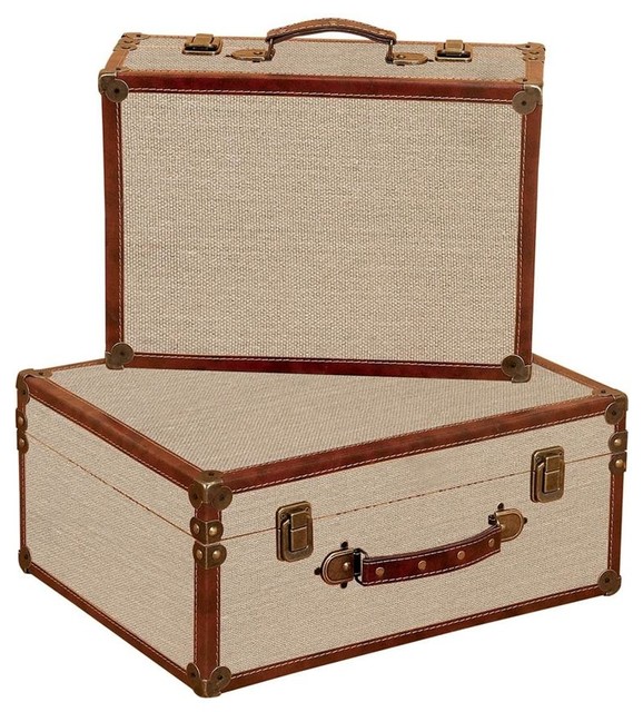 Burlap Decorative Suitcases Set of 2 Traditional Decorative Boxes